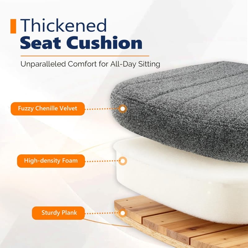 Chenille Swivel Chair With Adjustable Flip-Up Arms For Cross-Legged