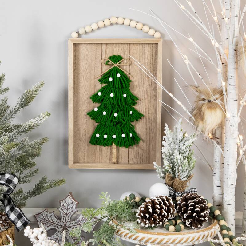 14" Knitted Christmas Tree Wooden Framed Wall Sign