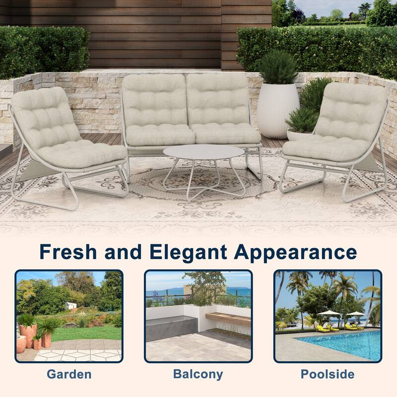 4 PCS Patio Outdoor Conversation Sofa Sets with Glass Top Coffee Table