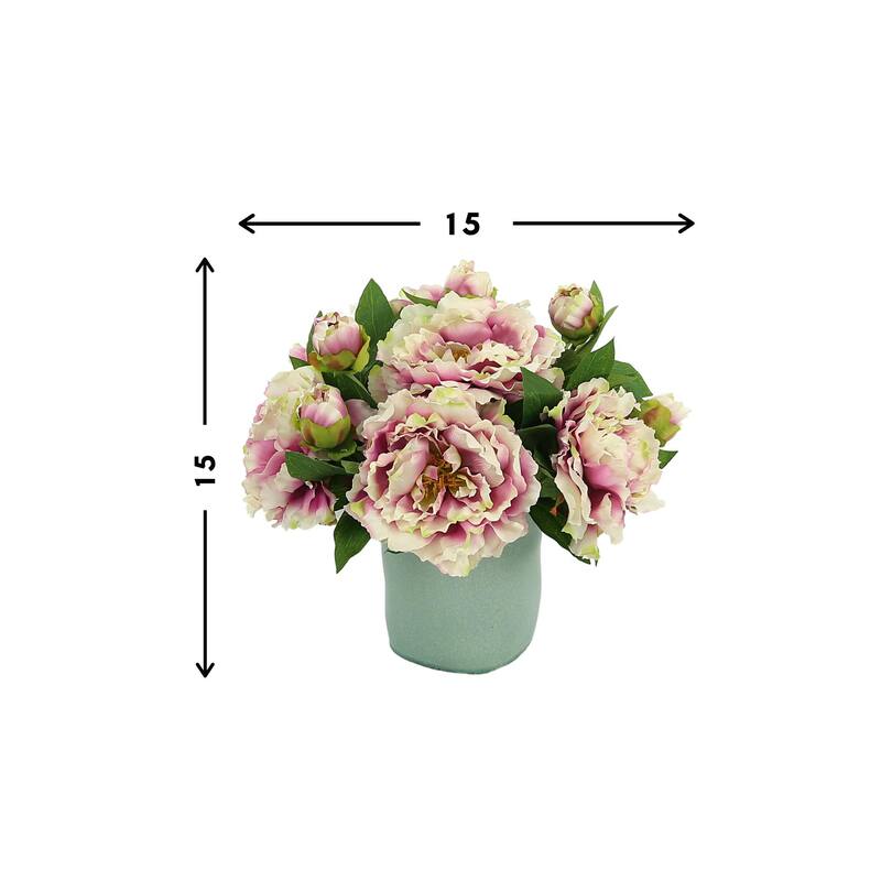 Peony Arrangement in a Ceramic Pot - Pink, Blue