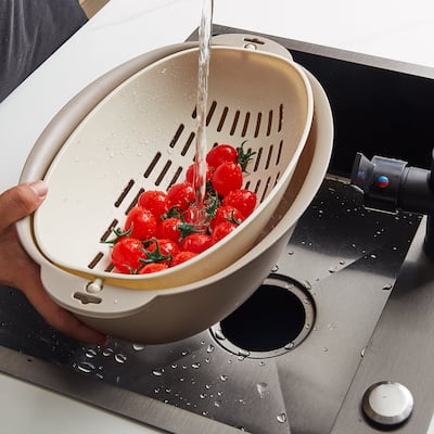 Javlergo Oval Kitchen Colander Set with Bowl Strainer, 2 in 1 BPA Free Plastic Fruit Vegetable Washing Food Strainers