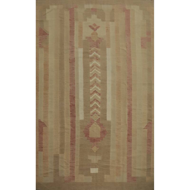 Hand Woven Oriental 100% Wool Carpet Southwestern Tribal Brown Kilim Area Rug - 9' 2'' X 6' 6''