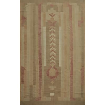 Hand Woven Oriental 100% Wool Carpet Southwestern Tribal Brown Kilim Area Rug - 9' 2'' X 6' 6''