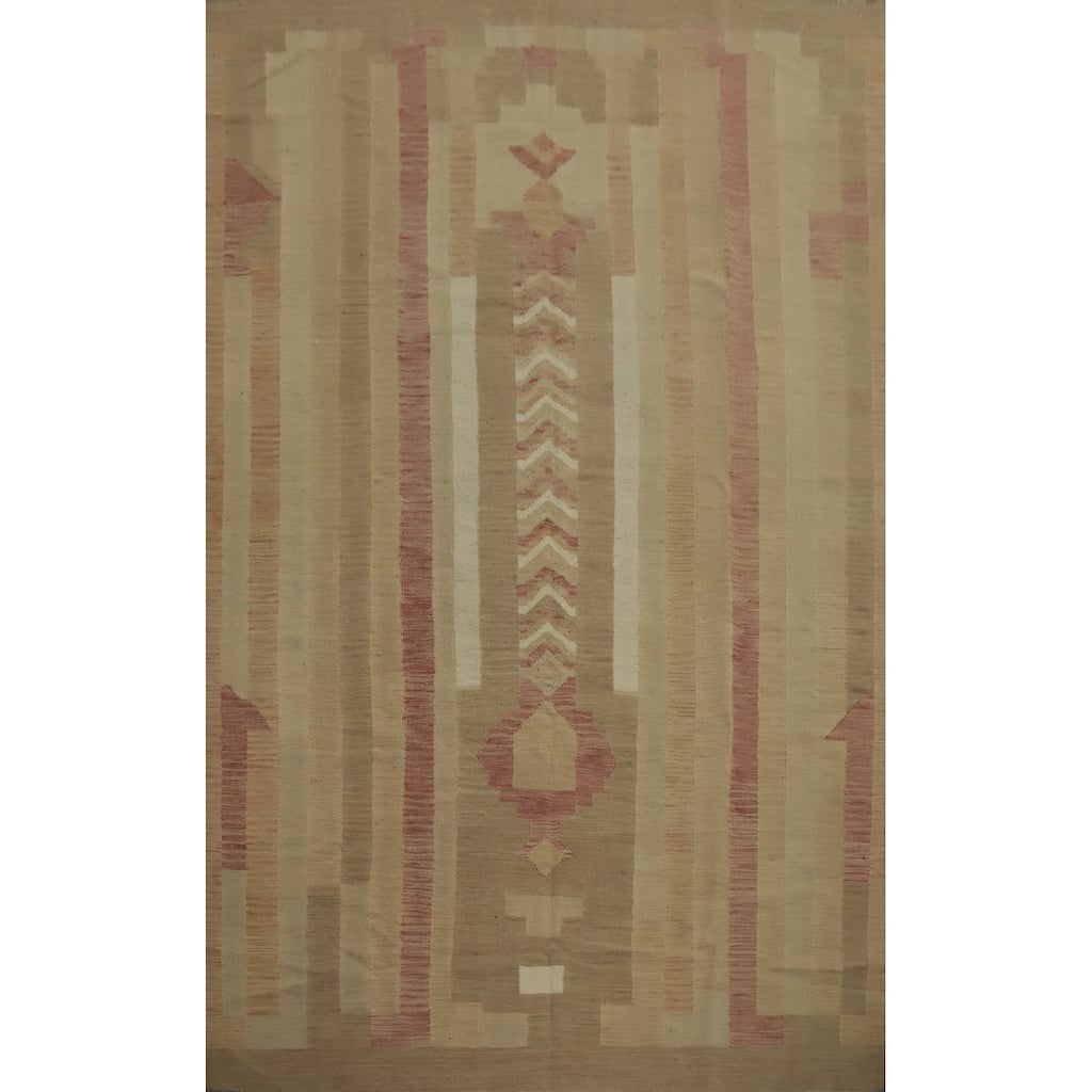 Hand Woven Oriental 100% Wool Carpet Southwestern Tribal Brown Kilim Area Rug - 9' 2'' X 6' 6''