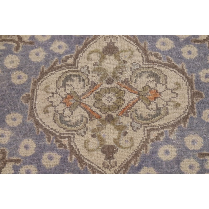 Geometric Tabriz Persian Area Rug Light Blue Handmade Wool Carpet - 9'7"x 12'4"
