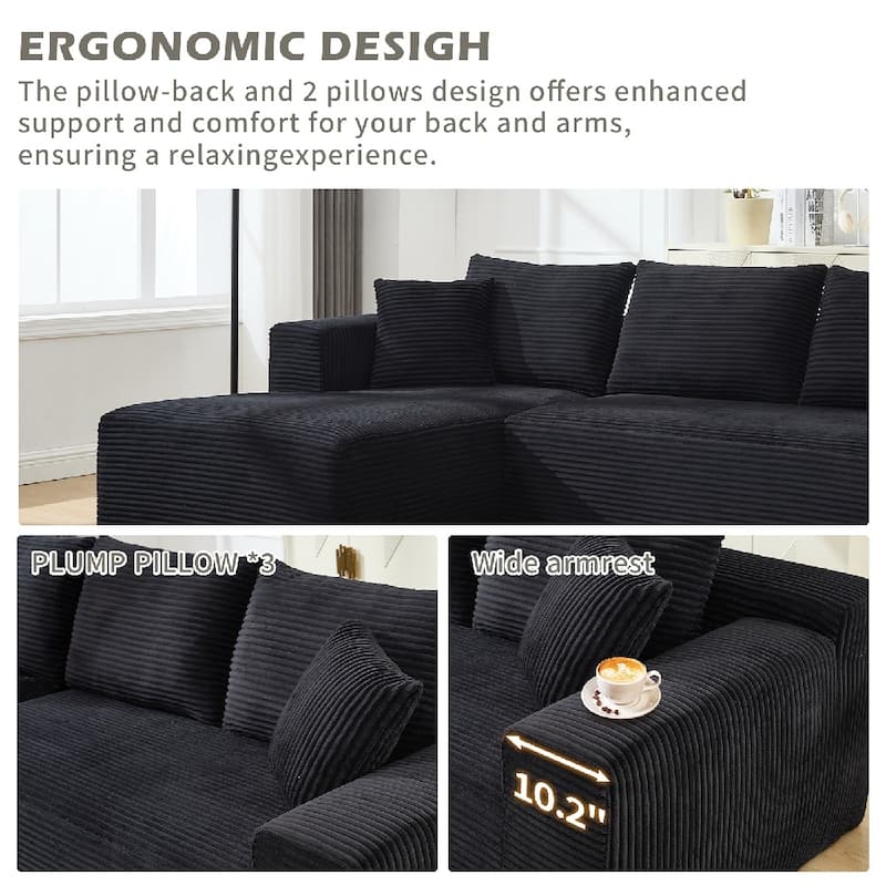 L-Shape 3-Seat Modular Sofa Memory Foam Sectional Couches with Oversized Chaise