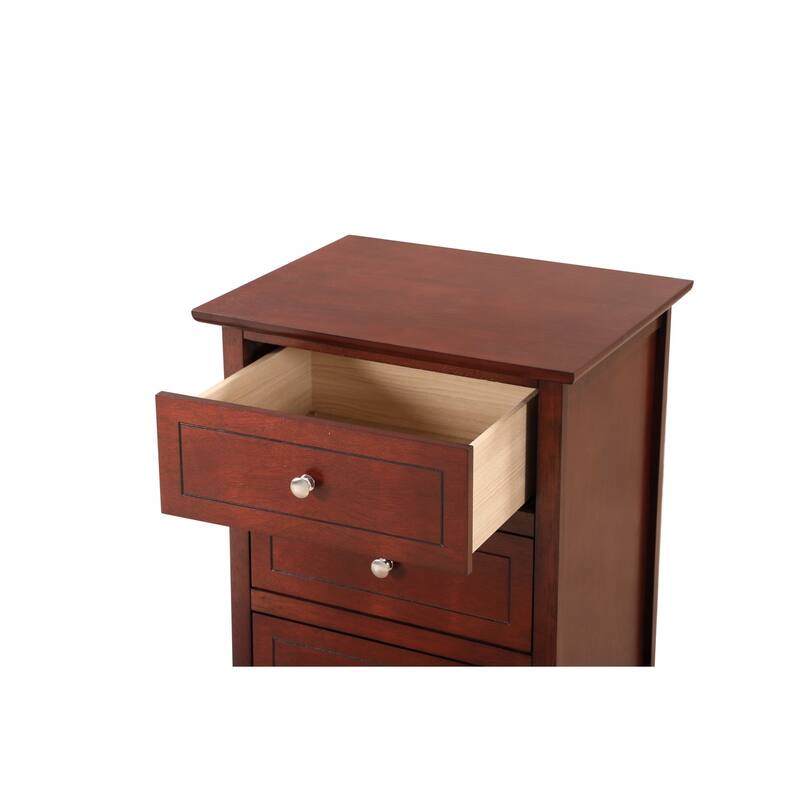3 Drawer Cherry Wood Nightstand, 25 Inch Modern Minimalist Bedside Table with Real Wood Veneers