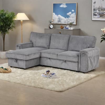 96.1" Polyester Sleeper Sectional Sofa with Storage Bags, Cup Holders and Fold-Out Twin Bed
