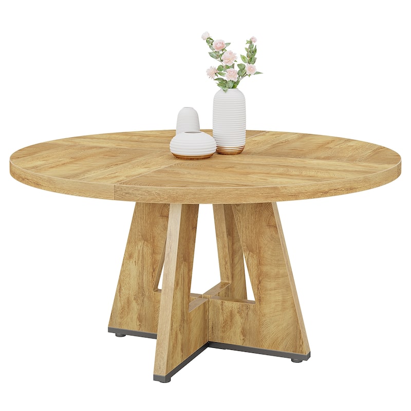 47 Inch Round Dining Table for 4, Wood Farmhouse Dinner Dinning Table for Kitchen Dining Living Room