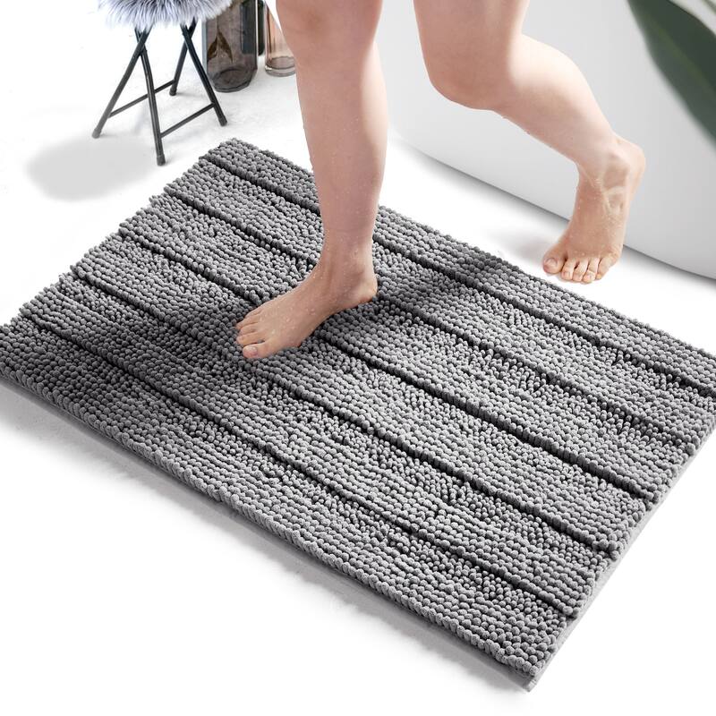 Deconovo Non Slip Chenille Striped Bath Mat Soft Durable - 1PC-18x48 Inch - Grey
