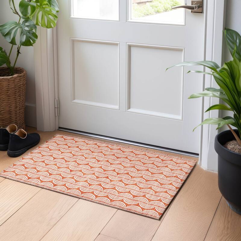 Machine Washable Indoor/ Outdoor Contemporary Chantille Rug - Coral - 1'8" x 2'6"
