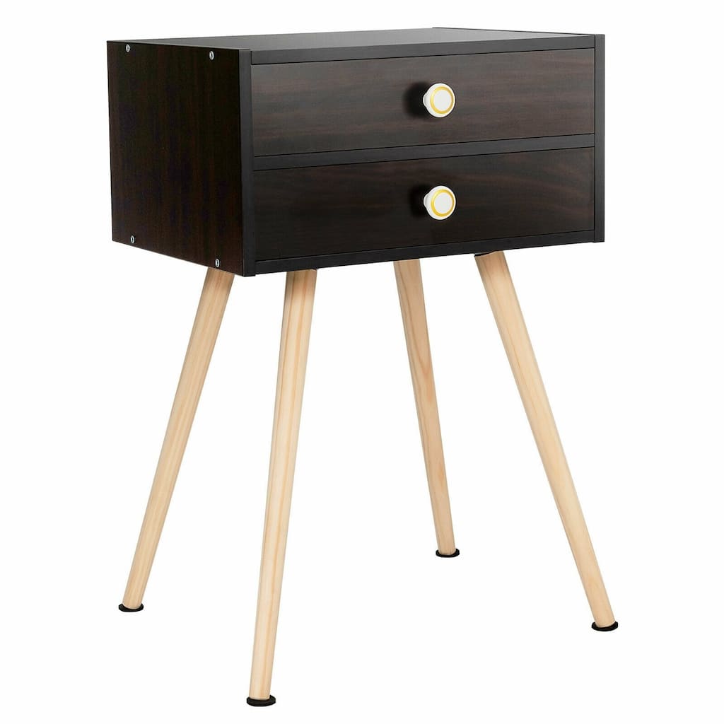 Mid Century Modern 2 Drawers Nightstand in Brown