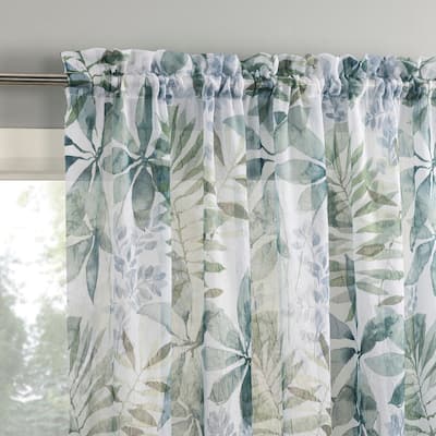 No. 918 Fiona Foliage Print Crushed Voile Sheer Rod Pocket 1-Piece Curtain Panel, Single Panel