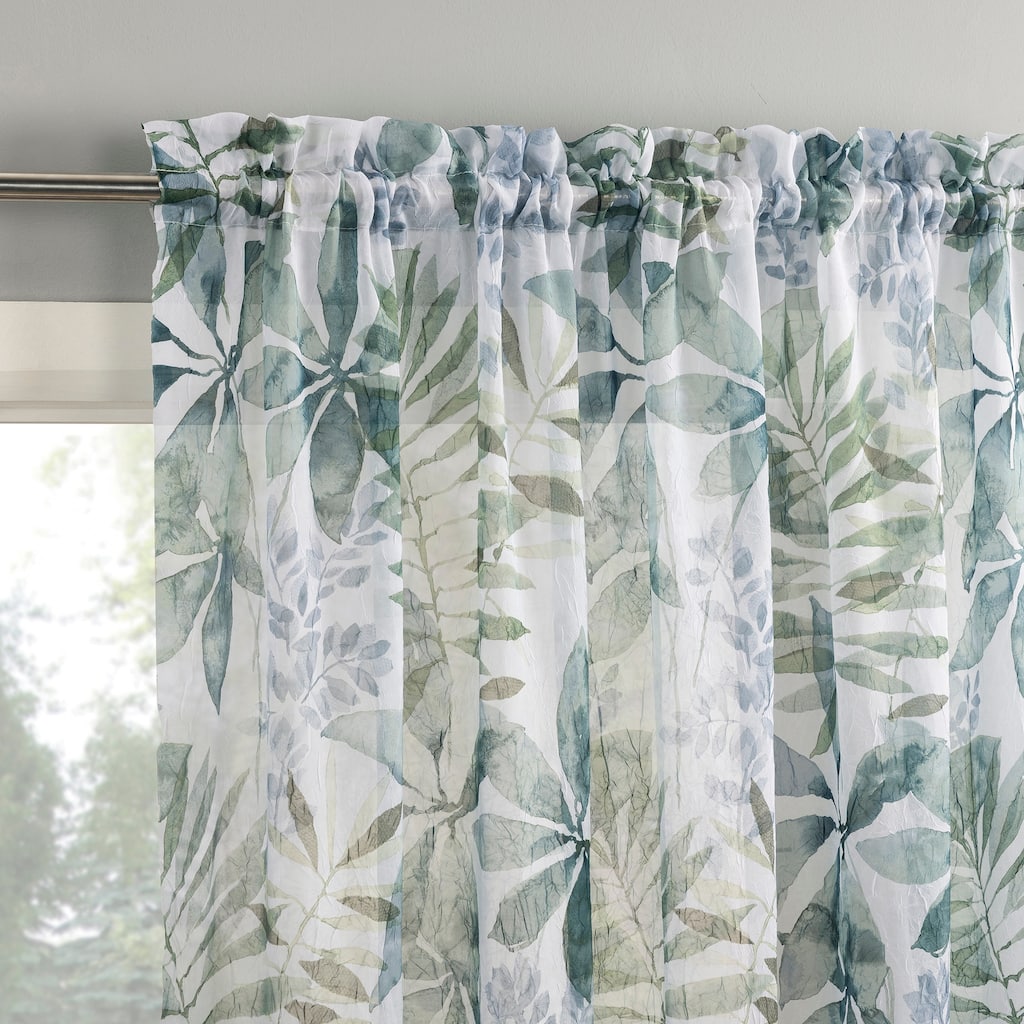 No. 918 Fiona Foliage Print Crushed Voile Sheer Rod Pocket 1-Piece Curtain Panel, Single Panel