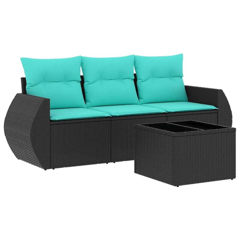 vidaXL 4 Piece Patio Sofa Set with Cushions Black Poly Rattan - 27.6 x 24.4 x 27.2