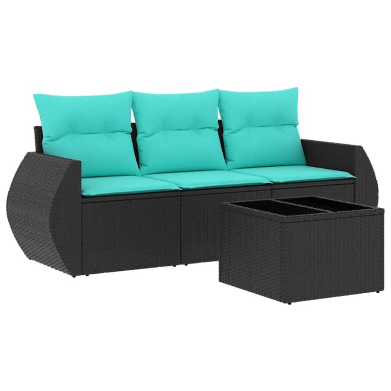 vidaXL Patio Sofa Set with Cushions Outdoor Conversation Furniture Poly Rattan - 21.7 x 24.4 x 27.2