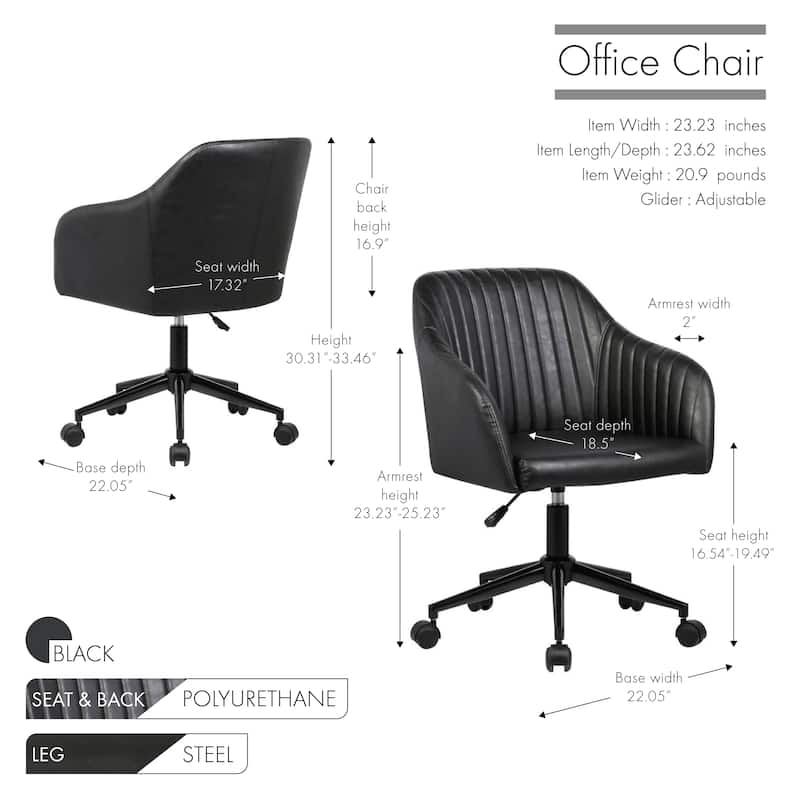 Porthos Home Madison Office Desk Chair, Tufted PU Leather Upholstery