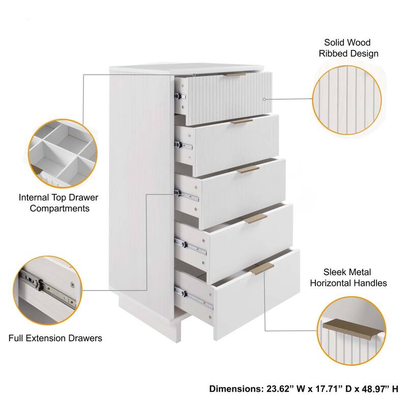 Manhattan Comfort 3-Piece Granville Modern Solid Wood Narrow Chest Dresser Nightstand Set.