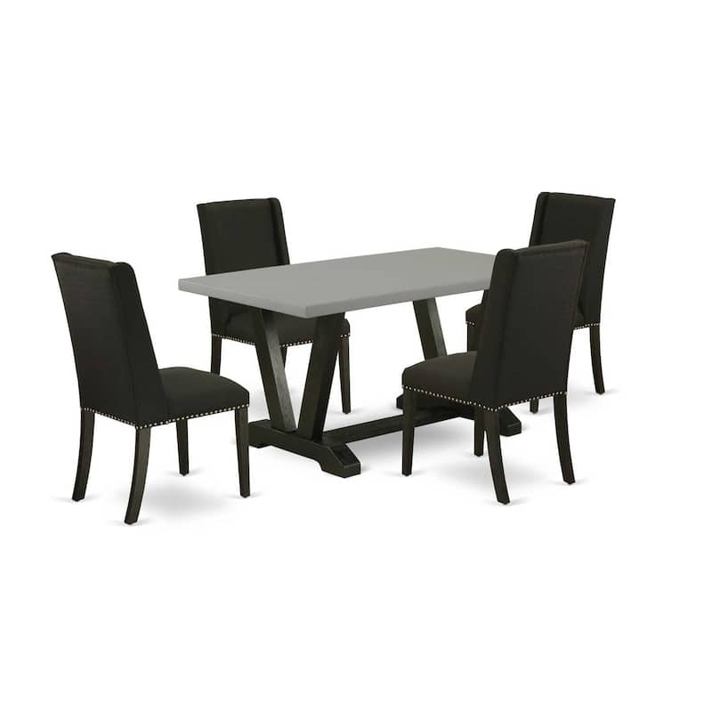 HomeStock 5-Piece Rectangle Natural Oak Finish Solid Wood Top Dining Table with 4 Upholstered Chairs with Lattice Back
