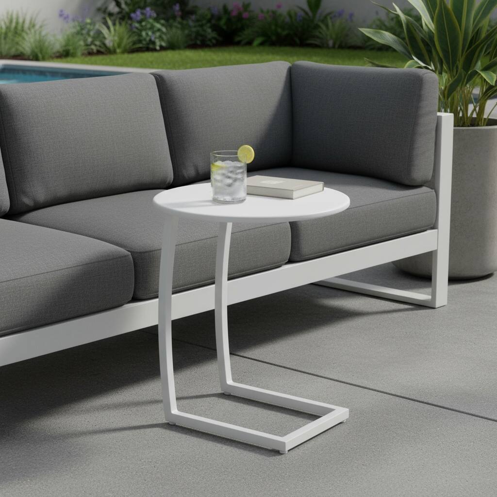 20" White Aluminum Round Outdoor Side Table