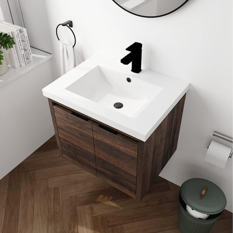 Malwee 24"/48" Floating Bathroom Vanity, Modern Wall Mounted Bathroom Vanity, Single with Resin Top and Soft Close Door - 23.6-Assembly Required - Dark brown
