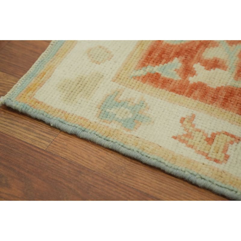 Vegetable Dye Wool Oushak Turkish Area Rug, Floral Geometric Carpet - 11' 11'' X 9' 0''