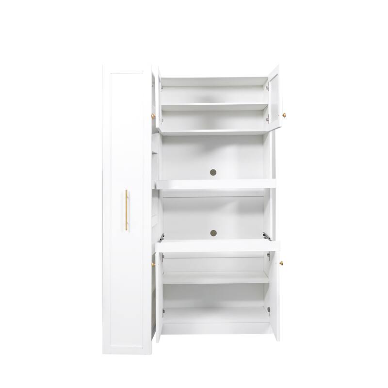 Tall Farmhouse Kitchen Pantry Cabinet, Pantry Storage Cabinet with 4 Doors & Shelf, Freestanding Pantry Organizers