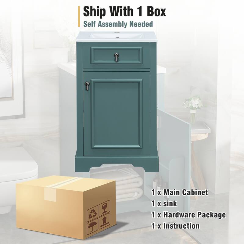 Bathroom Vanity with Ceramic Sink, Bathroom Storage Cabinet with Soft Close Door, Door-Mounted Storage Rack & Adjustable Shelf