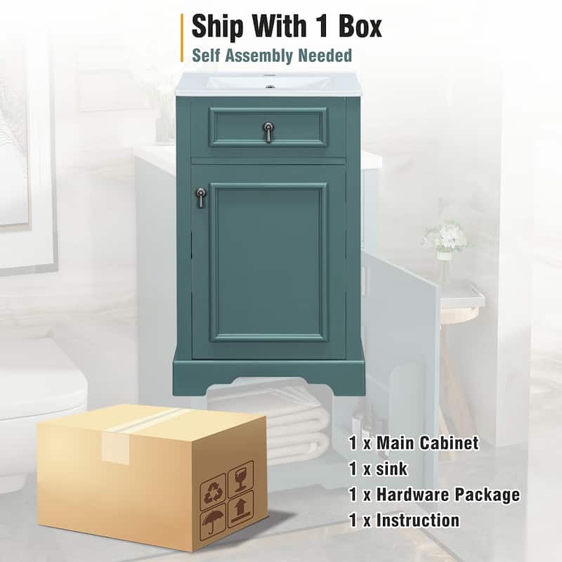 Roomfitters 20" Bathroom Vanity with Ceramic Sink, Soft Close Door, Adjustable Shelf, and Door-Mounted Storage Rack