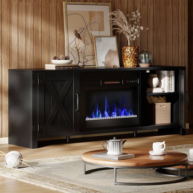 63'' Fireplace TV Stand with Electric Fireplace Heater & Storage Cabinet for TVs up to 70 Inch