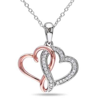 Miadora Two-tone Sterling Silver 1/6ct Diamond Interlocking Heart Necklace