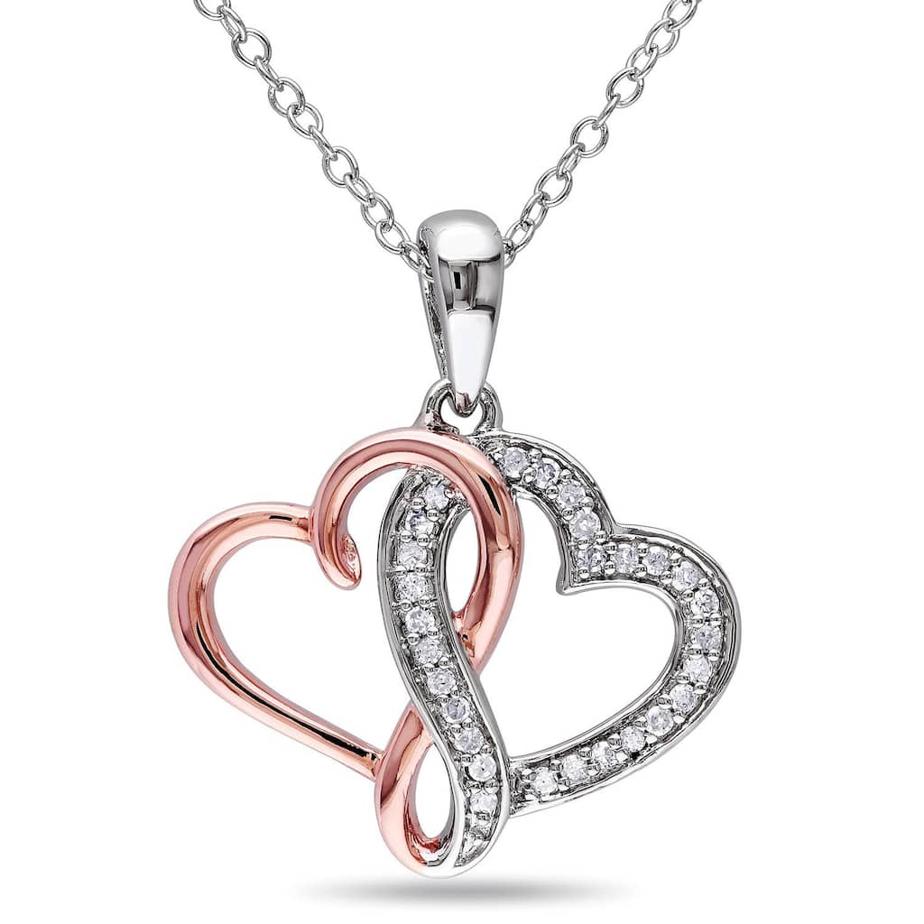 Miadora Two-tone Sterling Silver 1/6ct Diamond Interlocking Heart Necklace
