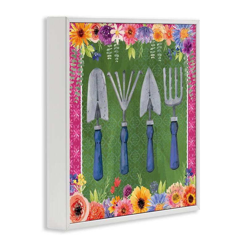 Stupell Gardening Tools & Floral Border Framed Giclee Art Design By Nicole DeCamp