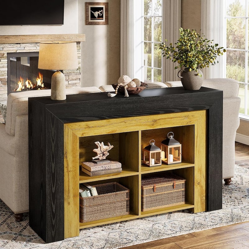 47-Inch Black & Brown 3-Tier MDF Entryway Table, Farmhouse Rectangle Sofa Table with Storage for Living Room - Black & Brown