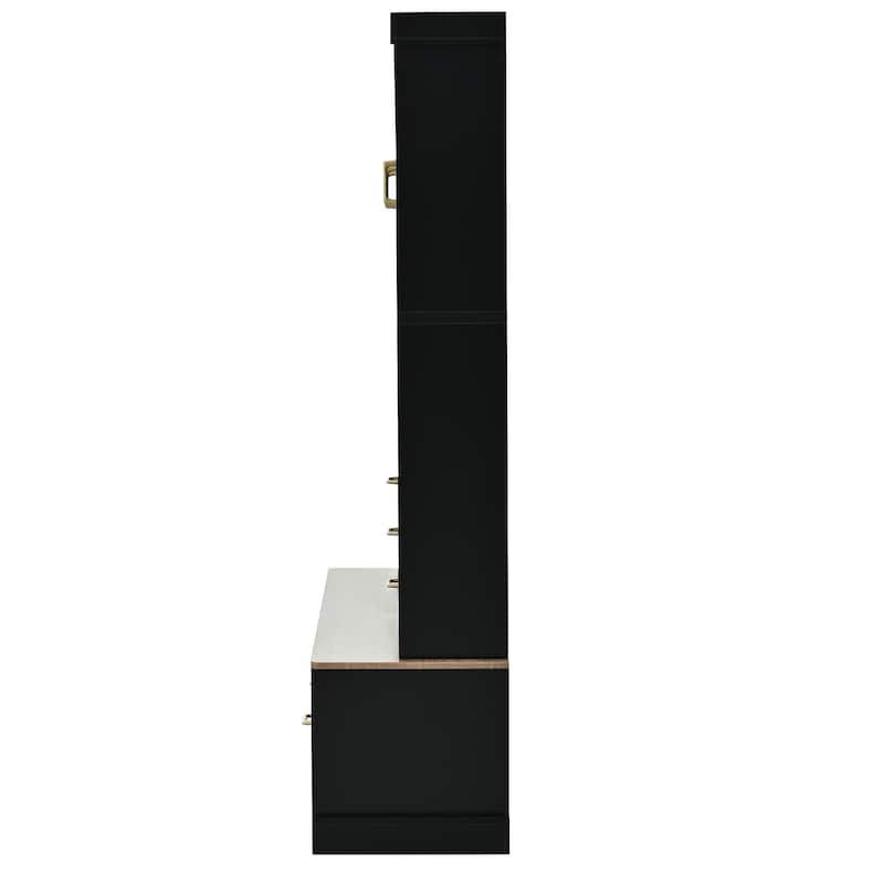 75" Entryway Hall Tree with Bench 5-in-1 Modern Storage Bench with Coat Rack, 6 Drawers, Cabinets & Shelves for Hallway, Mudroom