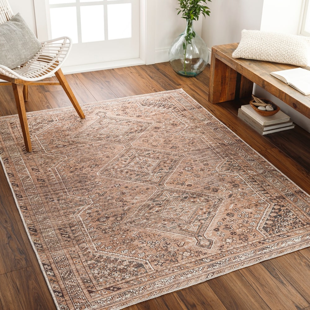 Livabliss Verninac Distressed Medallion Printed Washable Rug