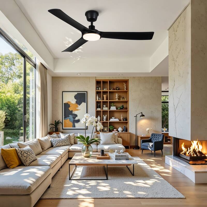 56 inch All-Weather Outdoor Waterproof Modern Black Ceiling Fan with Light and Quiet DC Motor for Patio Porch