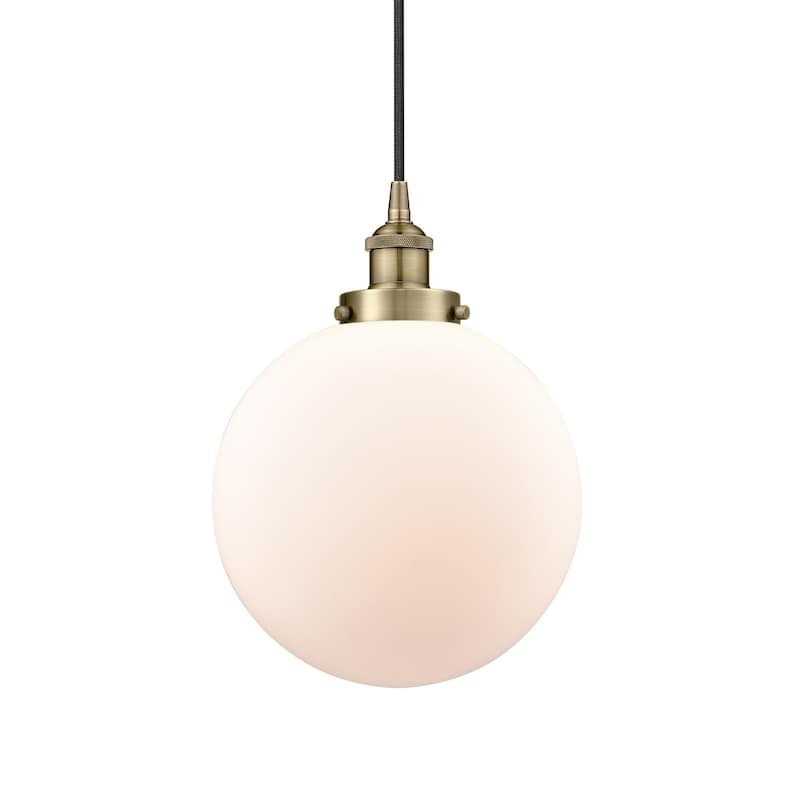 Innovations Lighting 616-1PH-14-10 Beacon Pendant Beacon 10" Wide - Antique Brass / Matte White