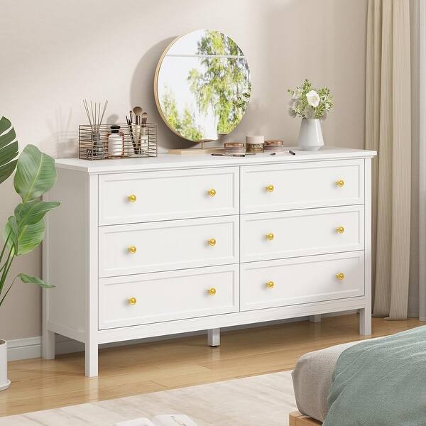 Modern White & Gold 6-Drawer Dresser, 55 Inch, Durable Engineered Wood,  Versatile Storage for Bedroom, Living Room, or Hallway - Bed Bath & Beyond  - 43619442