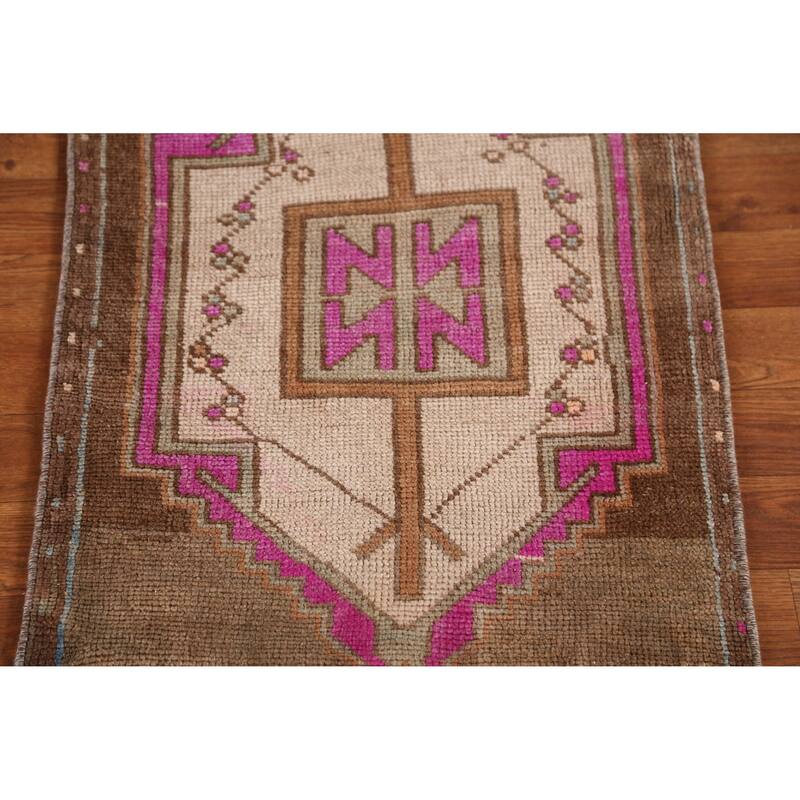Hand Knotted Oriental 100% Wool Carpet Transitional Medallion Brown Anatolian Area Rug - 2' 11'' X 1' 10''