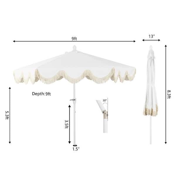 dimension image slide 14 of 20, 9ft Tassel Patio Umbrella Auto-Tilt, Crank , by JONATHAN Y