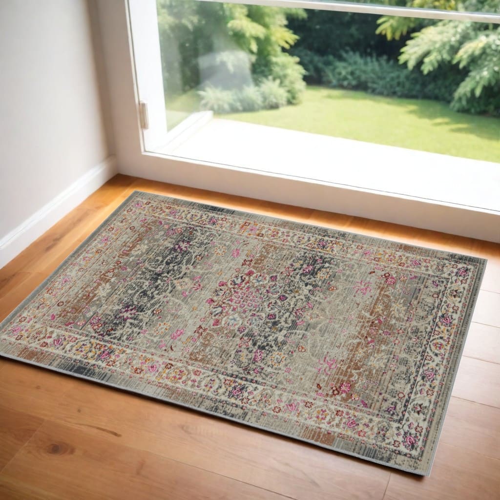 HomeRoots Floral Transitional Rectangle Area Rug