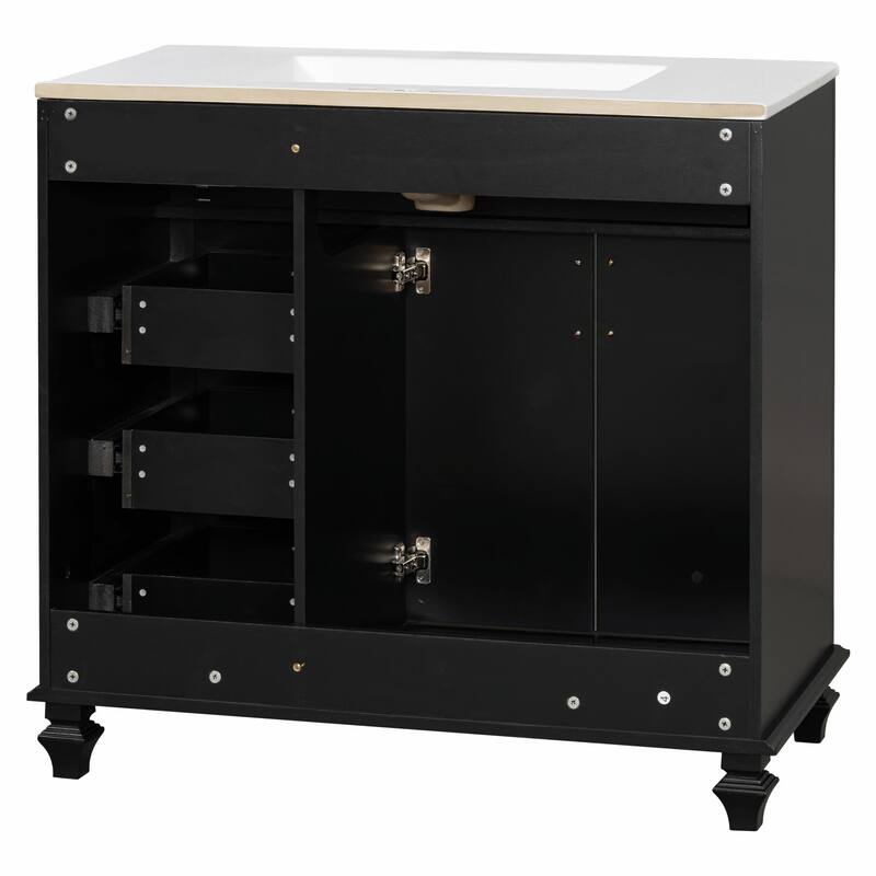 36" Bathroom Vanity with Sink, Cabinet, Flip-Out Drawer, 3 Drawers & 2 Soft-Close Doors