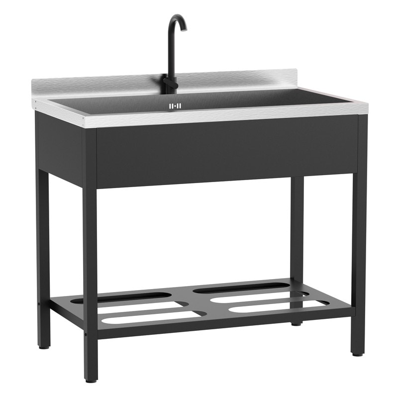 41.7 In. Freestanding Stainless Steel Utility Sink With Towel Rack And Storage Shelf