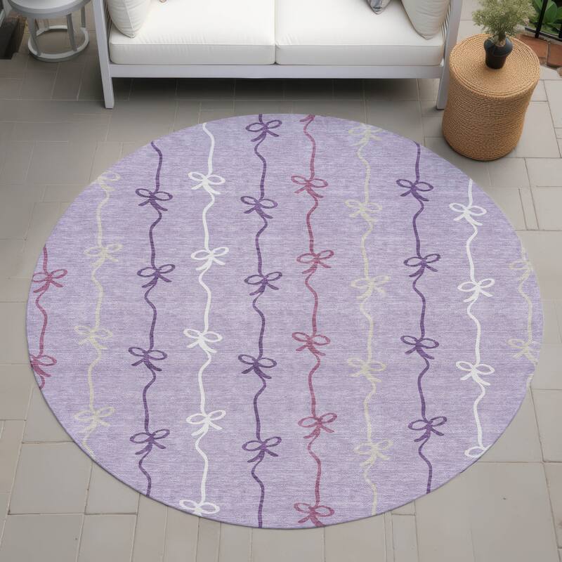Machine Washable Indoor/ Outdoor Modern Bow Stripe Chantille Rug - Lavender - 8' x 8'
