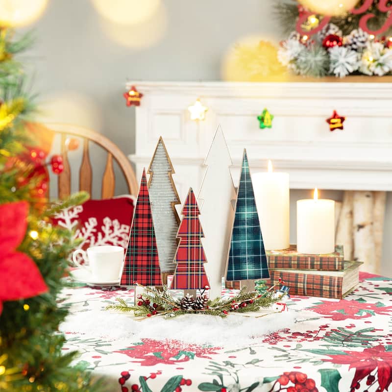 Glitzhome 14"H Wooden Christmas Tabletop Tree Floral Centerpiece Decor