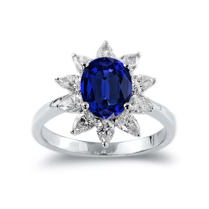 Auriya 18k Gold 2 1/3ct Royal Blue Oval Sapphire and Halo Diamond Engagement Ring 7/8ct TDW