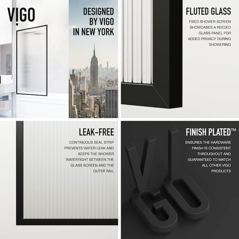 VIGO Meridian 34" W x 62" H Framed Fixed Tub Screen Door