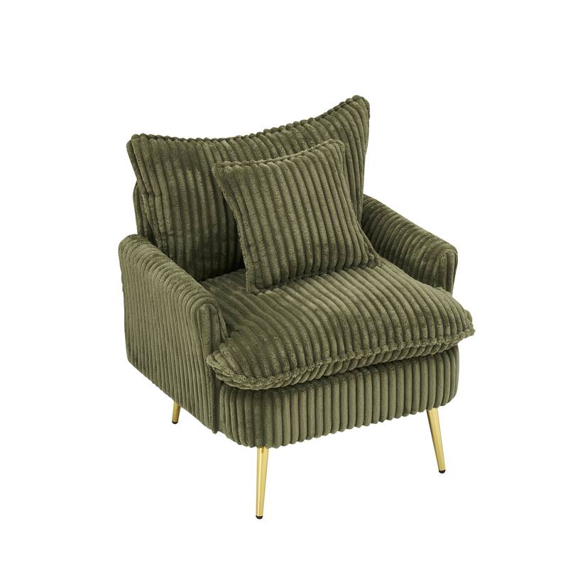 30.31 Inch Single Chair Fashion Sofa, Green Sofa, Coarse Corduroy Fabric, Soft And Comfortable