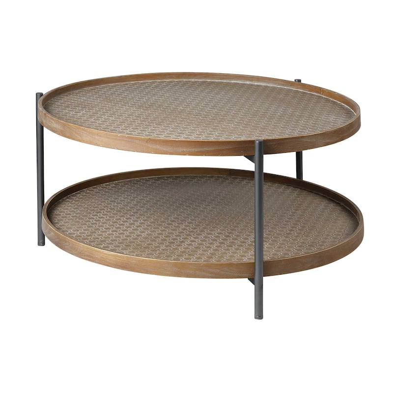 HomeRoots 33" Brown and Black Wood And Metal Two Tier Coffee Table - 33